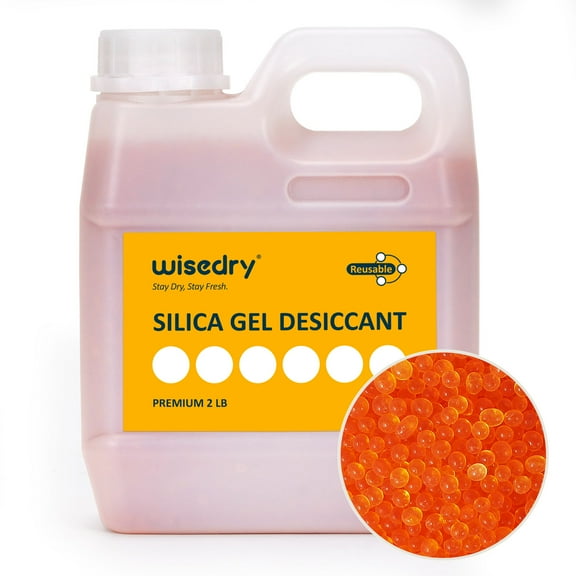 wisedry 2 LBS Silica Gel Desiccant Beads Bulk with Color Indicating, Bead Size 2-4 mm, Rechargeable