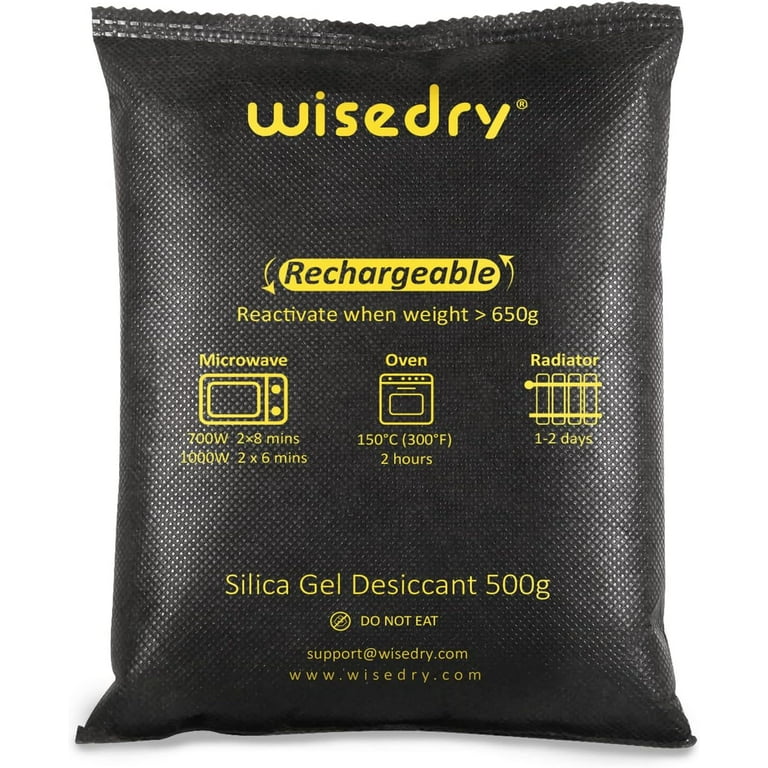 wisedry 2 x 500 Gram [2.2 lbs] Rechargeable Silica Gel Car Dehumidifier,  Microwave Fast Reactivated Desiccant Packets Large for Gun Safe Closet