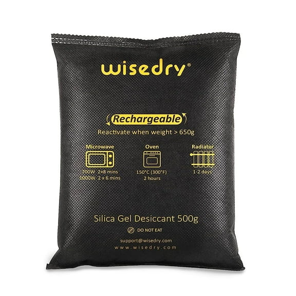 wisedry 2 x 500 Gram [2.2 lbs] Rechargeable Silica Gel Car Dehumidifier, Microwave Fast Reactivated Desiccant Packets Large for Gun Safe Closet Basement Garage Storage Moisture Absorber Bag Reusable