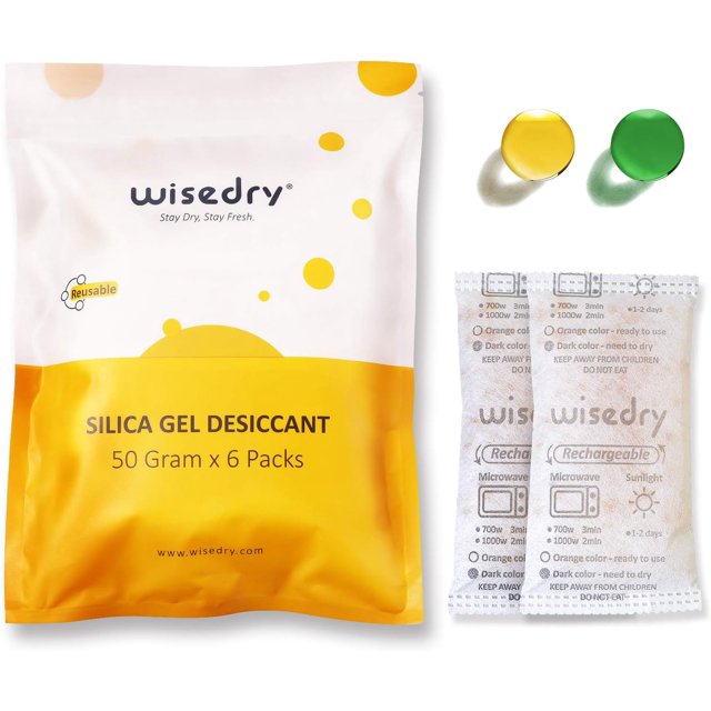 wisedry 50 Gram [6PACKS] Rechargeable Silica Gel Desiccant Packets Fast