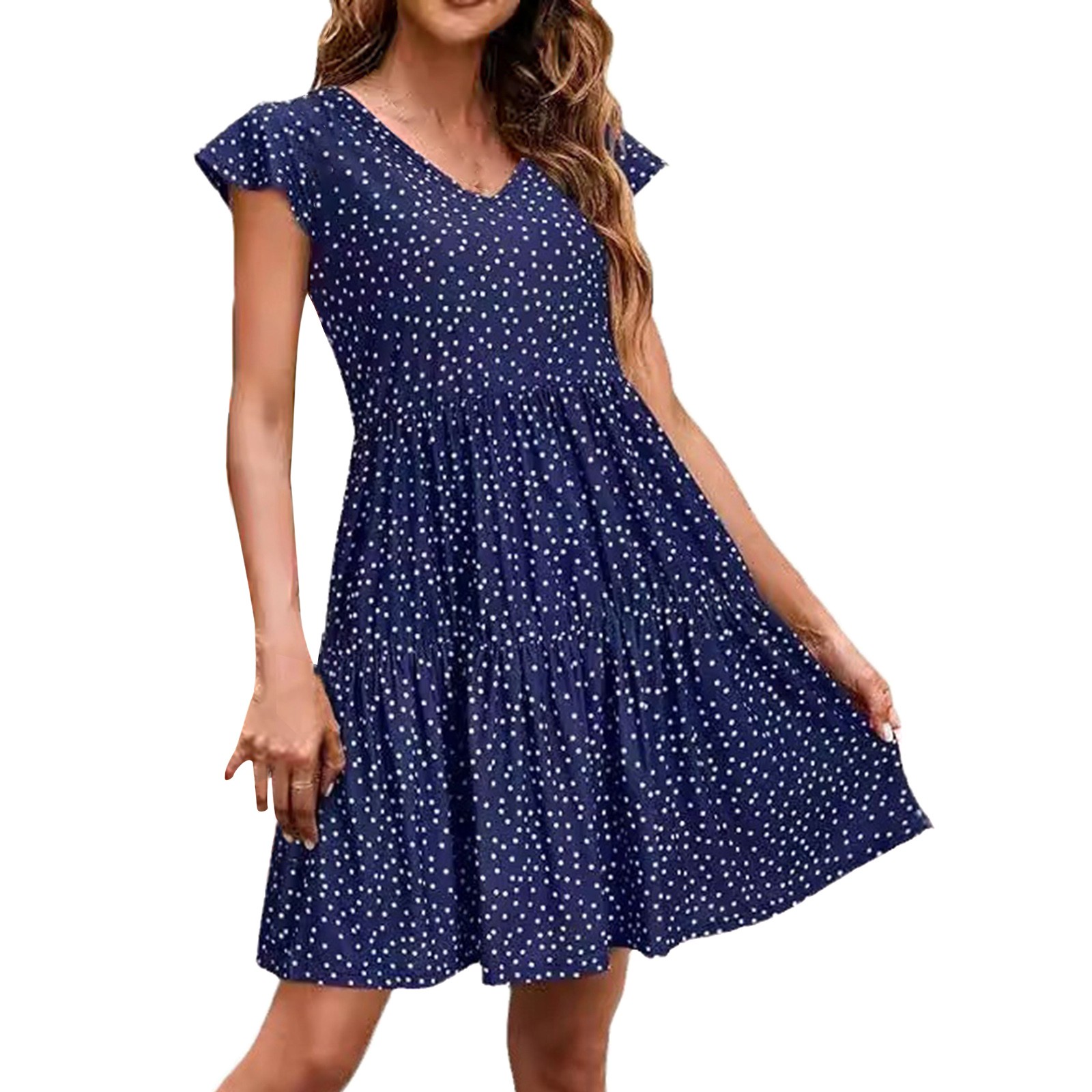 wisgofre Summer Babydoll Dresses for Women 2024 Cute Ruffle Cap Sleeve