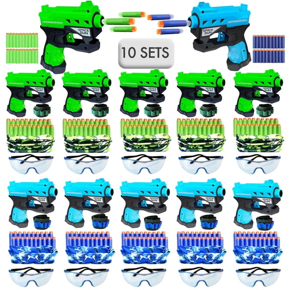 wishery Accessories for Nerf Party Supplies & Boys Birthday Favors - 10 Kids - Compatible with Nerf Pistol - Pack of Dart Foam Blasters Bullets 1 Safety Glasses Mask Wristband - Age 5+ Years Old