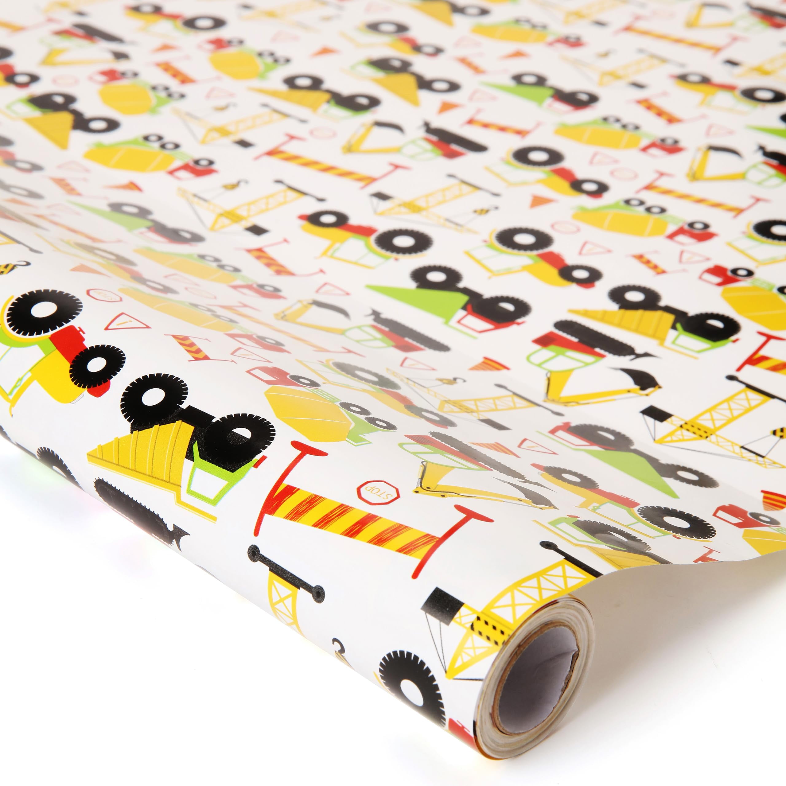 wishinside Kids Wrapping Paper TSF6Roll, 17 Inches X 32.8 Feet, Mini Roll, Vehicle-themed Design Wrap Paper for Kids Boys Construction Truck Birthday, Baby boy, Baby Shower, 1 Roll