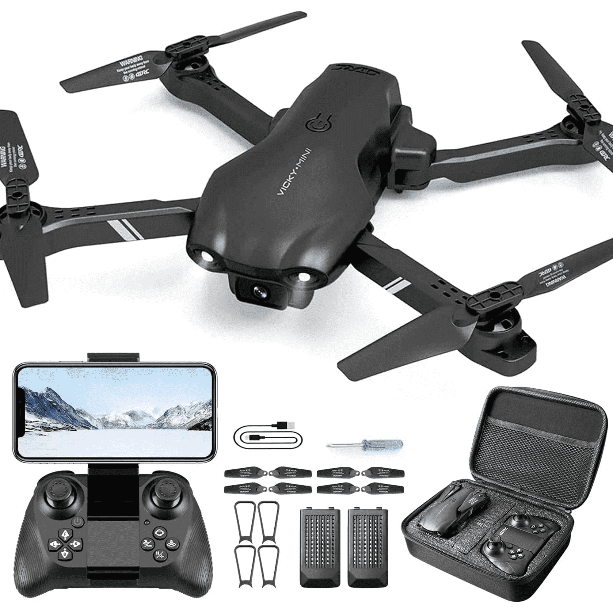 BKAXH con cámara HD 1080P para adultos y niños, dron RC FPV con luces LED y sensor de flujo óptico, 2 baterías, negro
