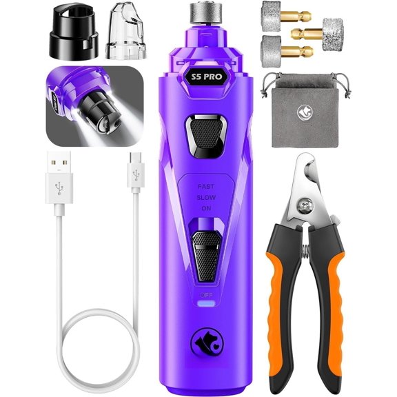 with 2 LED Lights  2 Speeds Super Quiet   Trimmers with 3 Grinding Wheels Rechargeable Pet   Clippers for Large Medium Puppy Dogs   File   Clipper