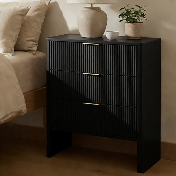 with 3 Drawers, Bedside Table for Storage and Organization, Wavy Pattern, Chest of Drawers for Living Room, Closet, Hallway