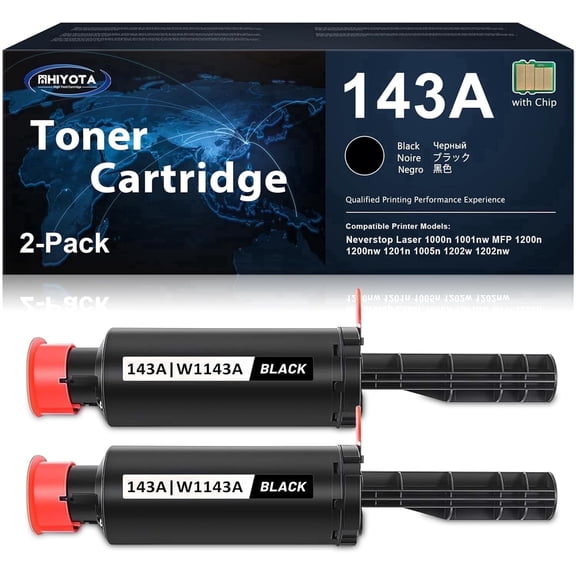 (with Chip) 143A Toner Black W1143A Toner Cartridge Reload Kit Compatible for W1143AD Neverstop 1000n 1001nw Neverstop MFP 1200n 1200nw 1201n 1005n 1202w 1202nw Printer 2-Pack