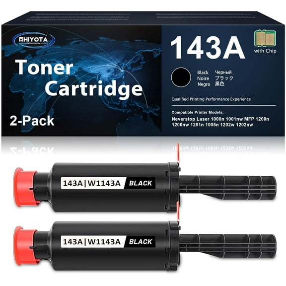 (with Chip) 143A Toner Black W1143A Toner Cartridge Reload Kit Compatible for HP W1143AD Neverstop 1000n 1001nw Neverstop MFP 1200n 1200nw 1201n 1005n 1202w 1202nw Printer 2-Pack