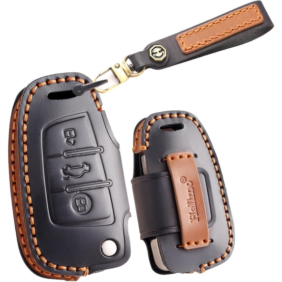 with Customized Text Keychain Leather Flip Key Fob Cover Fit for Audi A3 A6 Q3 Q7 S6 R8 Keyless Handmade Key Fob Shell Case