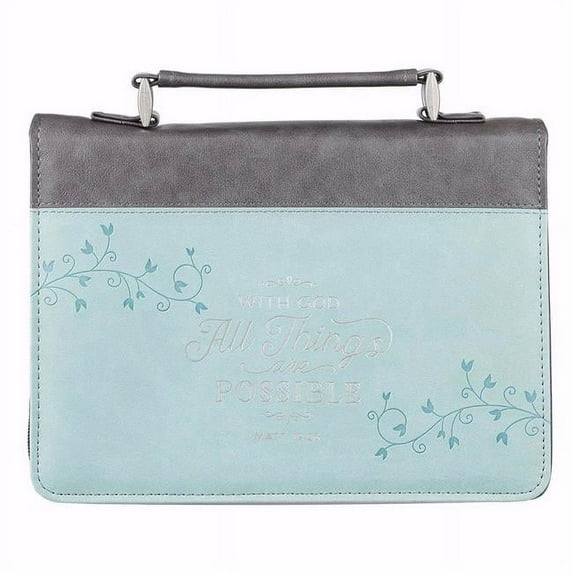 with God All Things Classic Lux Leather Bible Cover, Blue & Purple - Medium