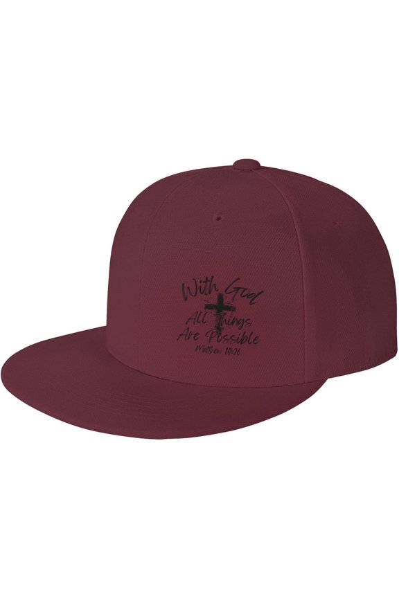 with God All Things are Possible Flat Brim Bill Hat Matthew 19:26 Christ Cross Jesus 2024 Christian Faith Cap Dad Hat