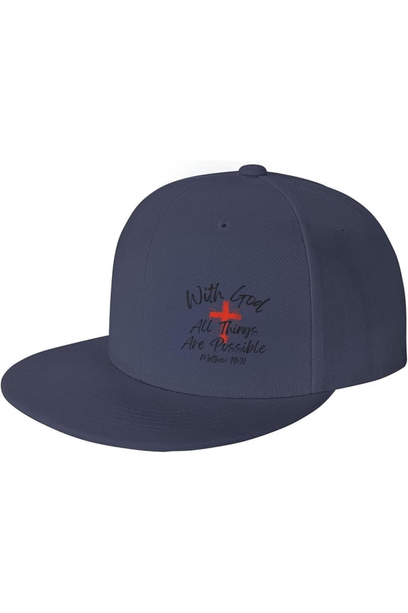 with God All Things are Possible Flat Brim Bill Hat Matthew 19:26 Christ Cross Jesus 2024 Christian Faith Cap Dad Hat
