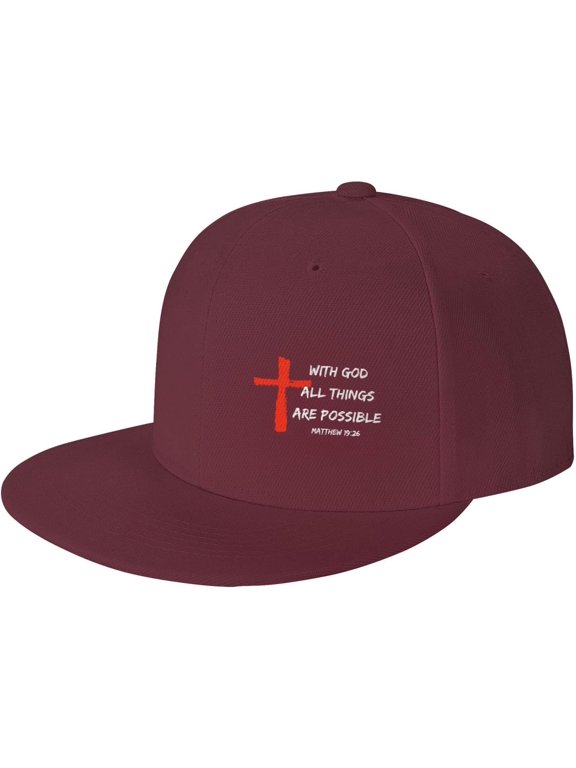 with God All Things are Possible Flat Brim Bill Hat Matthew 19:26 Christ Cross Jesus 2024 Christian Faith Cap Dad Hat