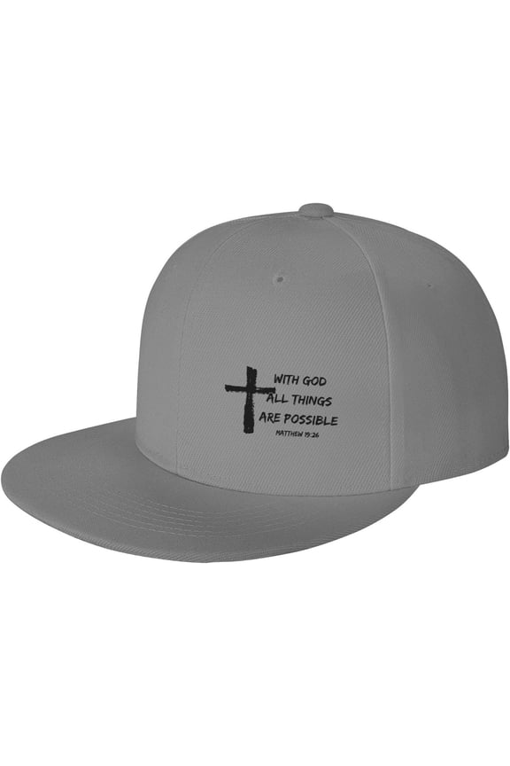 with God All Things are Possible Flat Brim Bill Hat Matthew 19:26 Christ Cross Jesus 2024 Christian Faith Cap Dad Hat