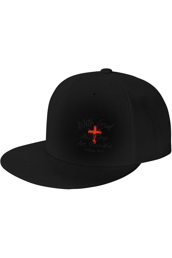 with God All Things are Possible Flat Brim Bill Hat Matthew 19:26 Christ Cross Jesus 2024 Christian Faith Cap Dad Hat