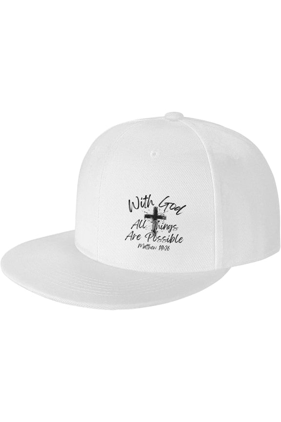 with God All Things are Possible Flat Brim Bill Hat Matthew 19:26 Christ Cross Jesus 2024 Christian Faith Cap Dad Hat