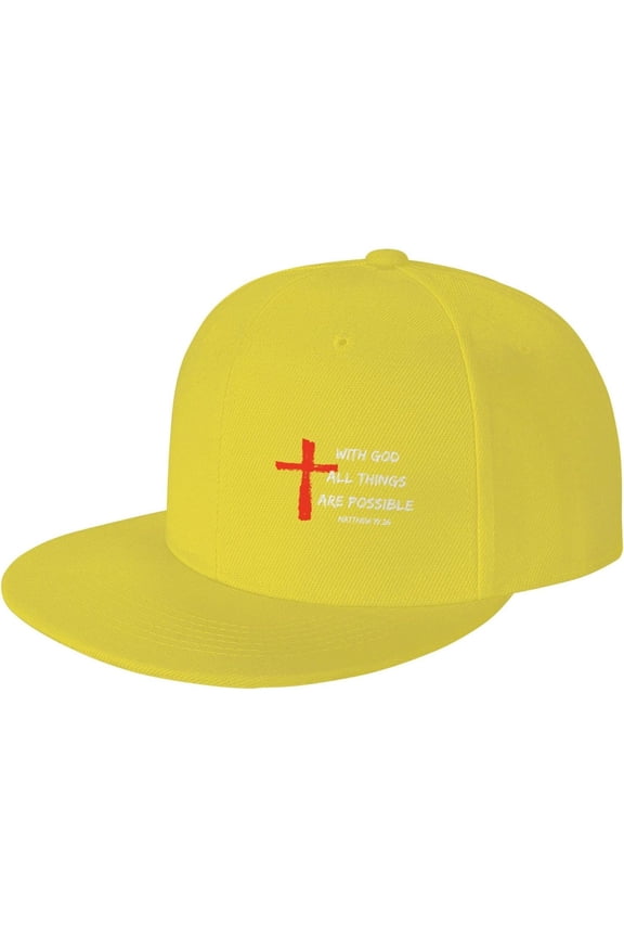 with God All Things are Possible Flat Brim Bill Hat Matthew 19:26 Christ Cross Jesus 2024 Christian Faith Cap Dad Hat