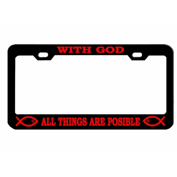 with God All Things are Possible Style Jesus/God Metal License Plate Frame Personalized/Car Accessories Car Tag Holder Cover (Black/Red)