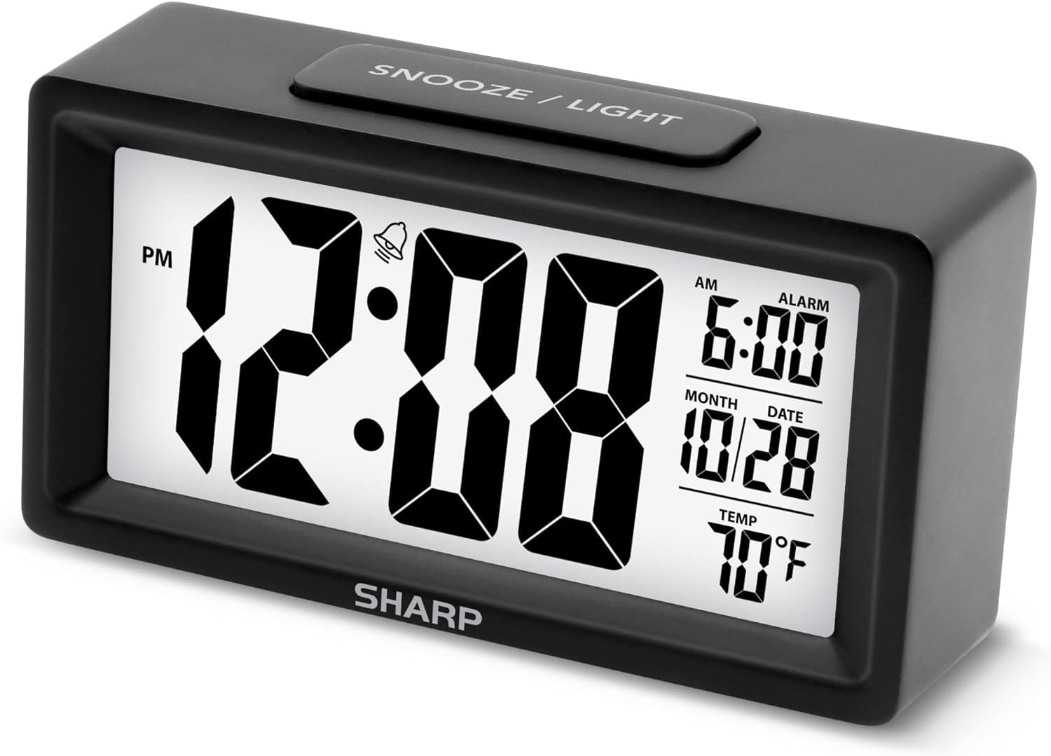 with Indoor Temperature, Nightlight, Calendar, Battery Operated Digital Small Clock for Bedrooms or Travel, Black (SPC5025AMZ)