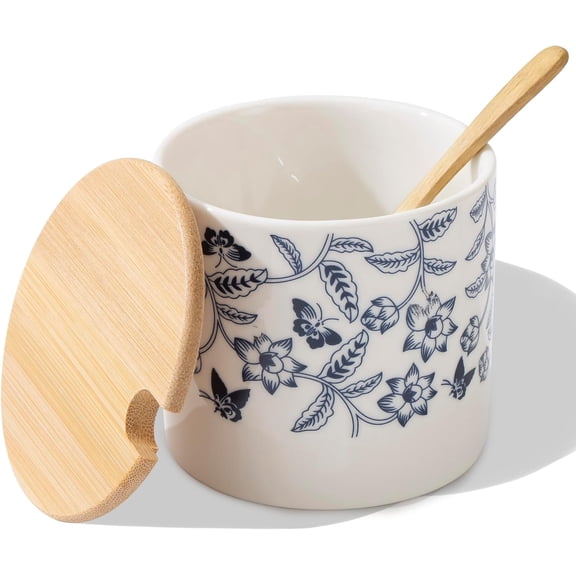 with Lid and Spoon, 9oz Salt Containers for Countertop, Moisture-Proof Box, Beautiful Holder