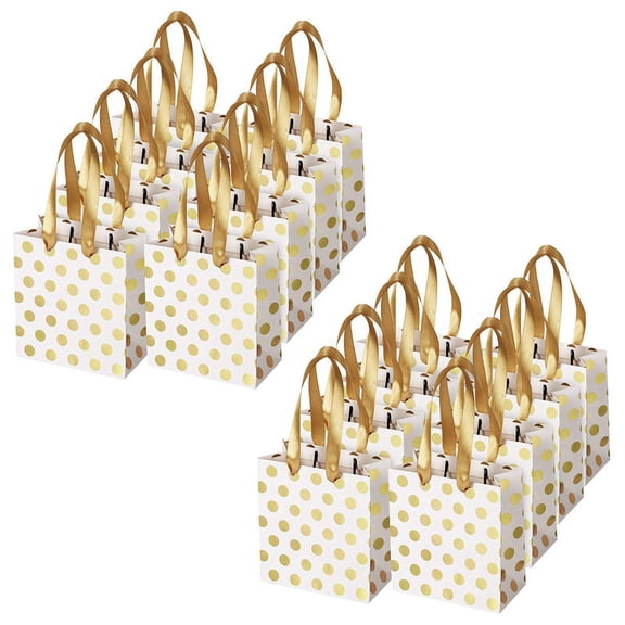 with Ribbon Handles Gold Mini Gift Bag,(Metallic Dots 16 Pack Bulk)