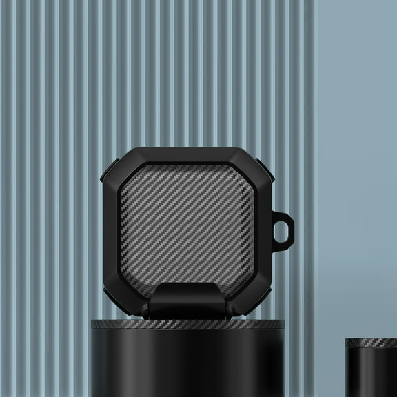 (with Secure Lock) Clear Carbon Fiber Case Cover for Samsung Galaxy Buds Live / Galaxy Buds 2 / Galaxy Buds Pro / Galaxy Buds 2 Pro / Galaxy Buds FE with Keychain - Black