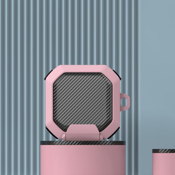 (with Secure Lock) Clear Carbon Fiber Case Cover for Samsung Galaxy Buds Live / Galaxy Buds 2 / Galaxy Buds Pro / Galaxy Buds 2 Pro / Galaxy Buds FE with Keychain - Pink
