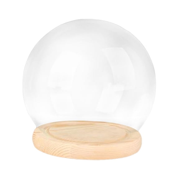 with Wooden Base Decorative Micro Landscape Holder Glass Cover Centerpieces Glass Cloche Dome Clear for Home Office 12cm Wood Base