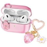 with safety lock Compatible with AirPods Pro third-generation headphone case, cute and soft TPU transparent phone case for Apple AirPods Pro 3, with strawberry keychain pink