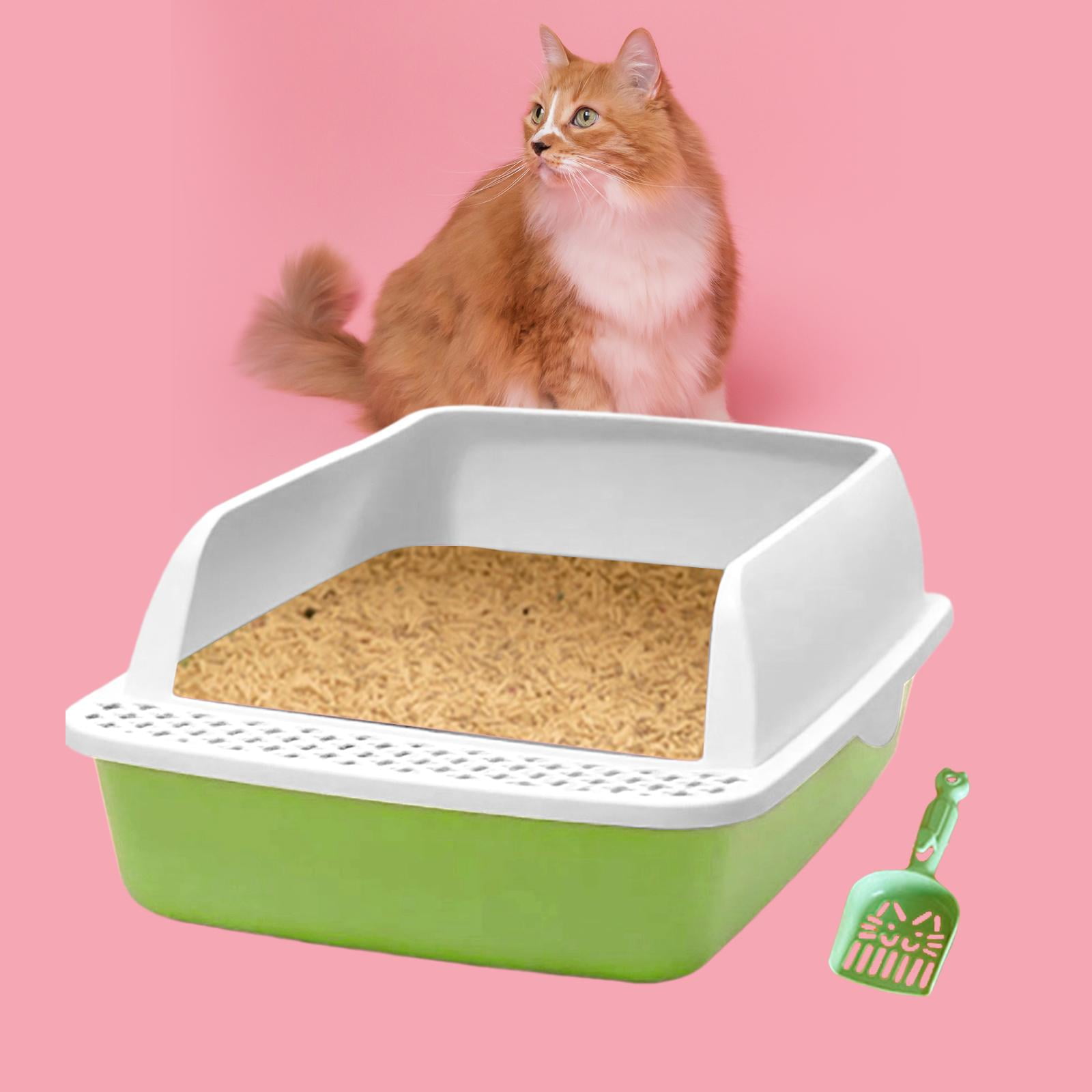with with High Side Heighten Semi Enclosed Removable Easy to Clean Toilet Kitty Litter Tray. , Green