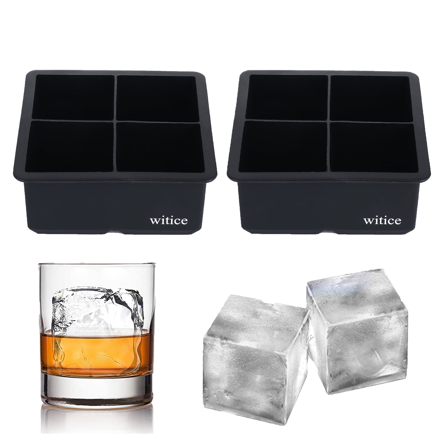 2 Pack Easy Pop Out Silicone Bottom Jumbo Ice Cube Trays Ice Coffee Whiskey
