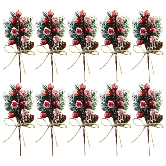 witspace 10 PCS Artificial Red Pine Cones needles stems snow tipped decorations 5.9 inches Christmas Picks with Berries Pinecones Christmas Trees Decoration Stems Flower Arrangements Wreaths