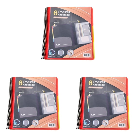 witspace 6/12 Pocket Poly Project Organizer, Round Tab Binder Organizer Spiral Project Folder Multi Pocket Folder Binder with Pockets Letter Size, Back Cover Utility Pouch, School Supplies