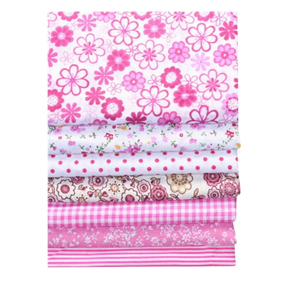 witspace 7PCS Cotton Quilting Fabric, Quarter Fabric Bundles Printed Patchwork Squares Polka Dot Wave Striped Gingham Fabric for Sewing DIY Crafts Scrapbooking, 25 x 25cm