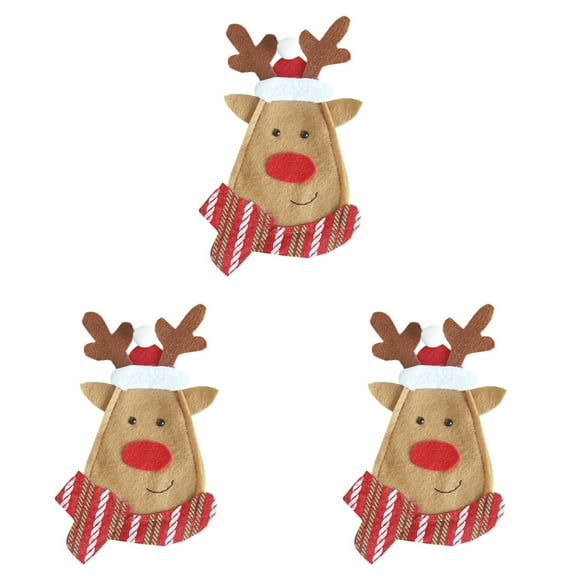witspace Christmas Silverware Holder Pockets Santa Snowman Reindeer Tableware Bags Christmas Cutlery Pouch Bags Spoon Fork Bags Xmas Party Dinner Table Dinnerware Supplies (1/3/6 PCS)