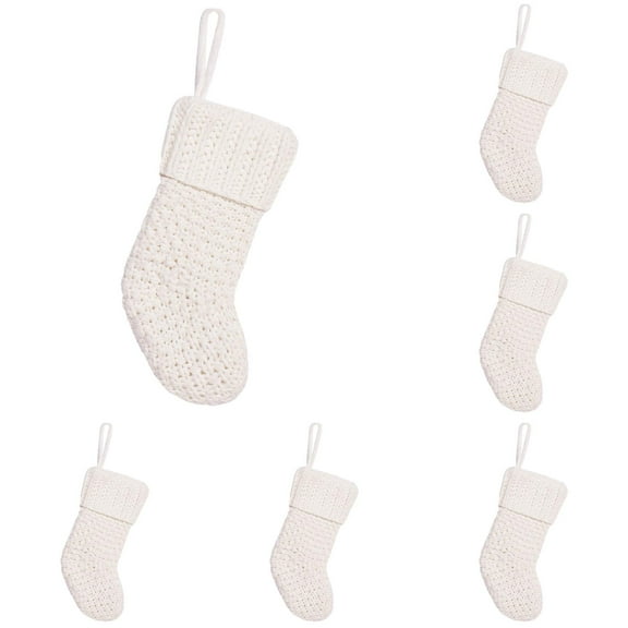 witspace Christmas Stockings: 6 Pack Cream & White Cable Knit Fireplace Stockings, Rustic Hanging Xmas Stockings Farmhouse Boho Beige Knitted Stocking Decorations for Family Holiday Decor