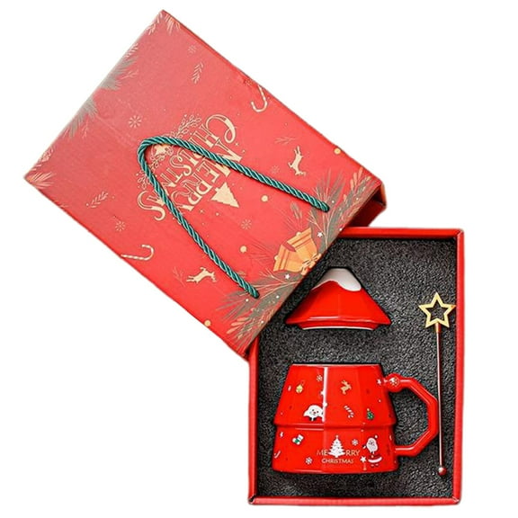 witspace Christmas Tree Mugs,Ceramic Santa Cups with Lid,Mugs for Thanksgiving Christmas Gifts,use as Coffee Milk Tea Hot Cocoa,Dishwasher and Microwave Safe