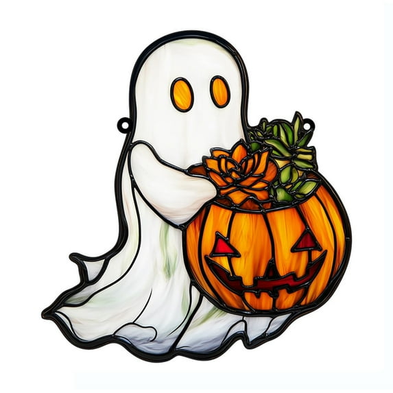 witspace Halloween Ghost Stained Glass Suncatcher Hand Painted Window Hangings Suncatcher Halloween Suncatcher Hanging Decoration for Home, Office, Kitchen, Living Room, Wall