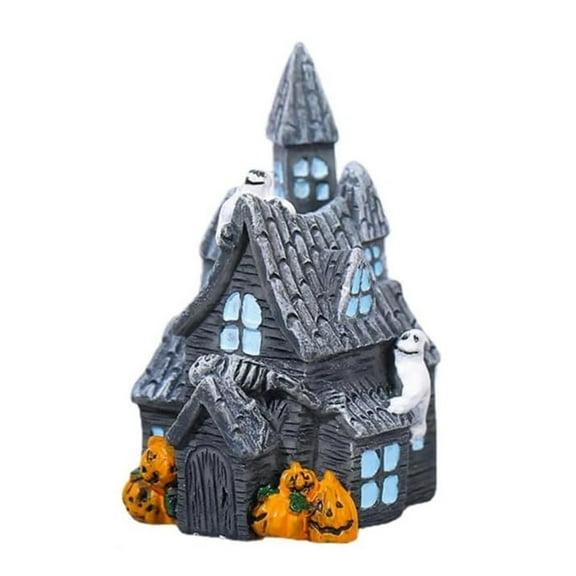 witspace Halloween House Figurine with Bat Ghost Pumpkin for Halloween Decorations, Halloween Village Statue for Indoor Outdoor Party Decor, Modern Style Miniature Collectible Suitable