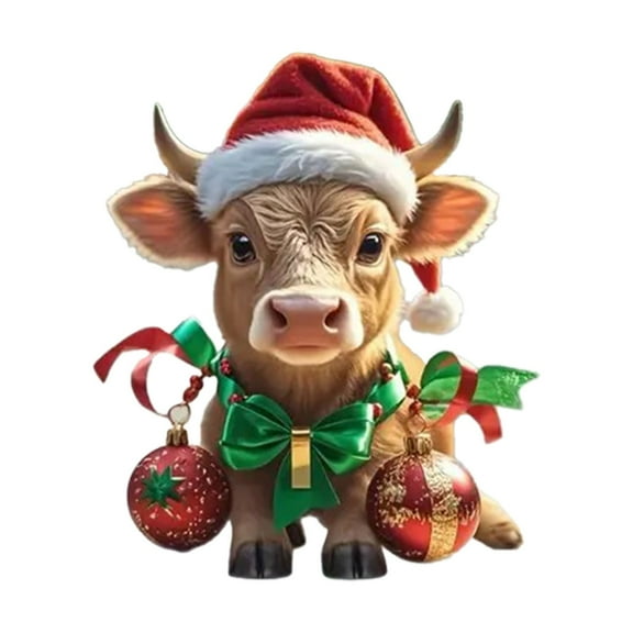 witspace Highland Cow Ornament for Christmas Tree, 2-Side Printed Flat Wooden Ornament, Farmhouse Christmas Decor, Farm Animal Gifts for Christmas Women