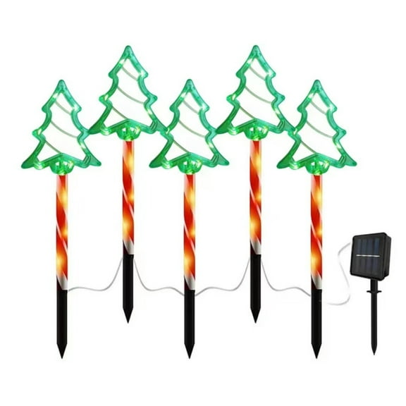 witspace Solar Christmas Pathway Lights Outdoor Decorations, 8 Modes Xmas Tree Candy Lights Waterproof Led Garden Stake Lights for Walkway Yard Lawn Porch Holiday Decor 5-Pack