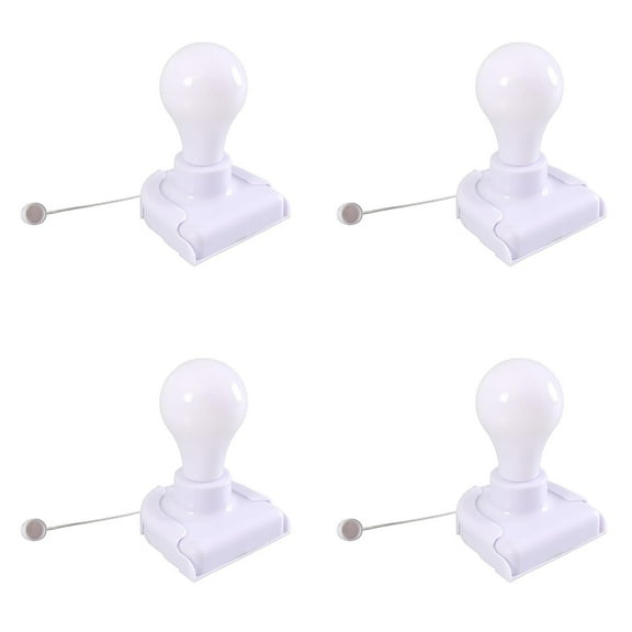 witspace Stick-Up Battery Operated Light Bulb, Battery Powered Wireless LED Closet Light Bulb, Self Adhesive Wall Mounted Light Fixture with Pull Chain for Cabinet Bedroom Living Room Kitchen 4Pcs