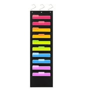 witspace Ten Pocket Compact Storage Pocket Chart, Hanging Wall File Organizer - Organize Your Assignments, Files, Scrapbook Papers & More (Black) (10 Pocket)