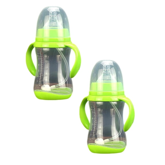 witspace Wide Caliber Baby Bottle with Handle Plastic Trainer Cup, Trainer Drinking Cup with Extra-Soft Spout, Spill-Free Nipple, and Non-Slip Handles, for Baby
