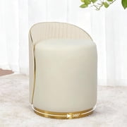 wivel Vanity Chair with Back, Faux Fur Upholstered Round Makeup Chair, Multifunctional Accent Stool Ottoman for Bedroom Living Room, White
