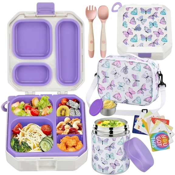 6Pcs Kids Bento Lunch Box with 12oz Soup Thermo Leakproof Lunch Food Container Thermo Hot Food Jar and Insulated Lunch Bag for Kid Toddler Girls Boys to School
