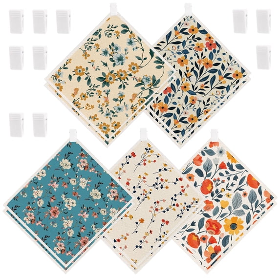 wlich Swedish Dishcloths, 5PCS Reusable Soft Kitchen Towels Dish Cloths Set with Clips, Non-Scratch Dish Rags for Washing Dishes, Washable Swedish Dish Cloths for Kitchen, No Odor(Plant)