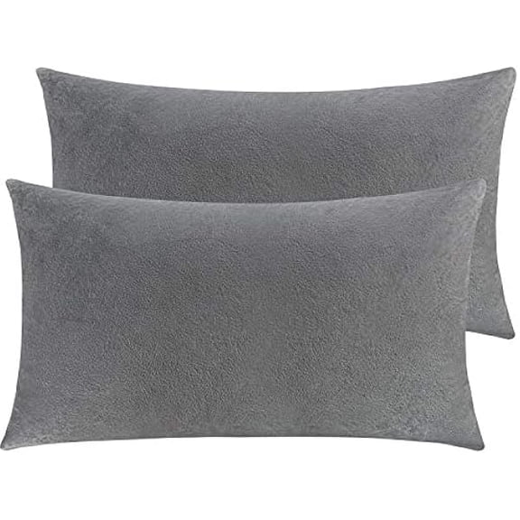 wmincc 2 Pack Zippered Velvet King Pillowcases, Super Soft and Cozy Luxury Fuzzy Flannel Pillow Cases with Zipper, 20x36 Inches, Smoke Grey
