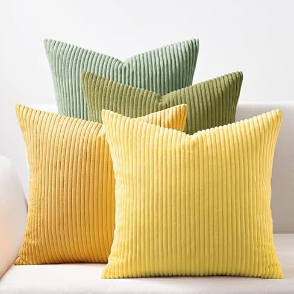 wmincc 20x20 Oversized Throw Pillows Covers Set of 4 Euro Shams,Farmhouse Yellow Green Mix and Match Cushion Cases,Corduroy Striped Accent Pillows for Vanilla Girl Room Decor