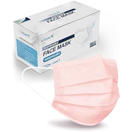 wmincc Disposable Face Masks, 3-Ply ASTM Level 3 Medical Grade, FSA/HSA Eligible, Breathable & Comfortable for Allergy/Sun Protection, 50 Pack Pink
